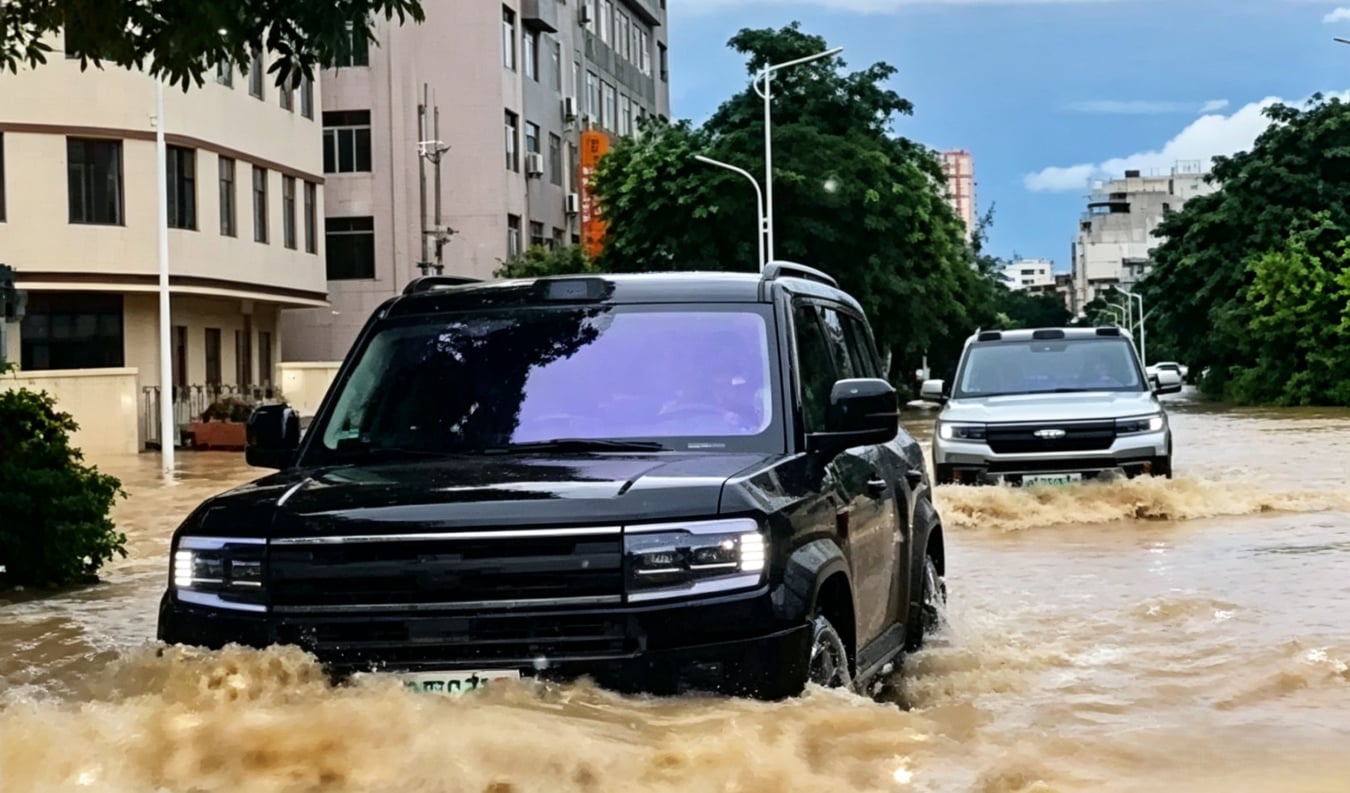 Volunteer BYD Fleets Brave Southern China Floods with Denza and Fang Cheng Bao Models, Ignoring Official Battery Warnings